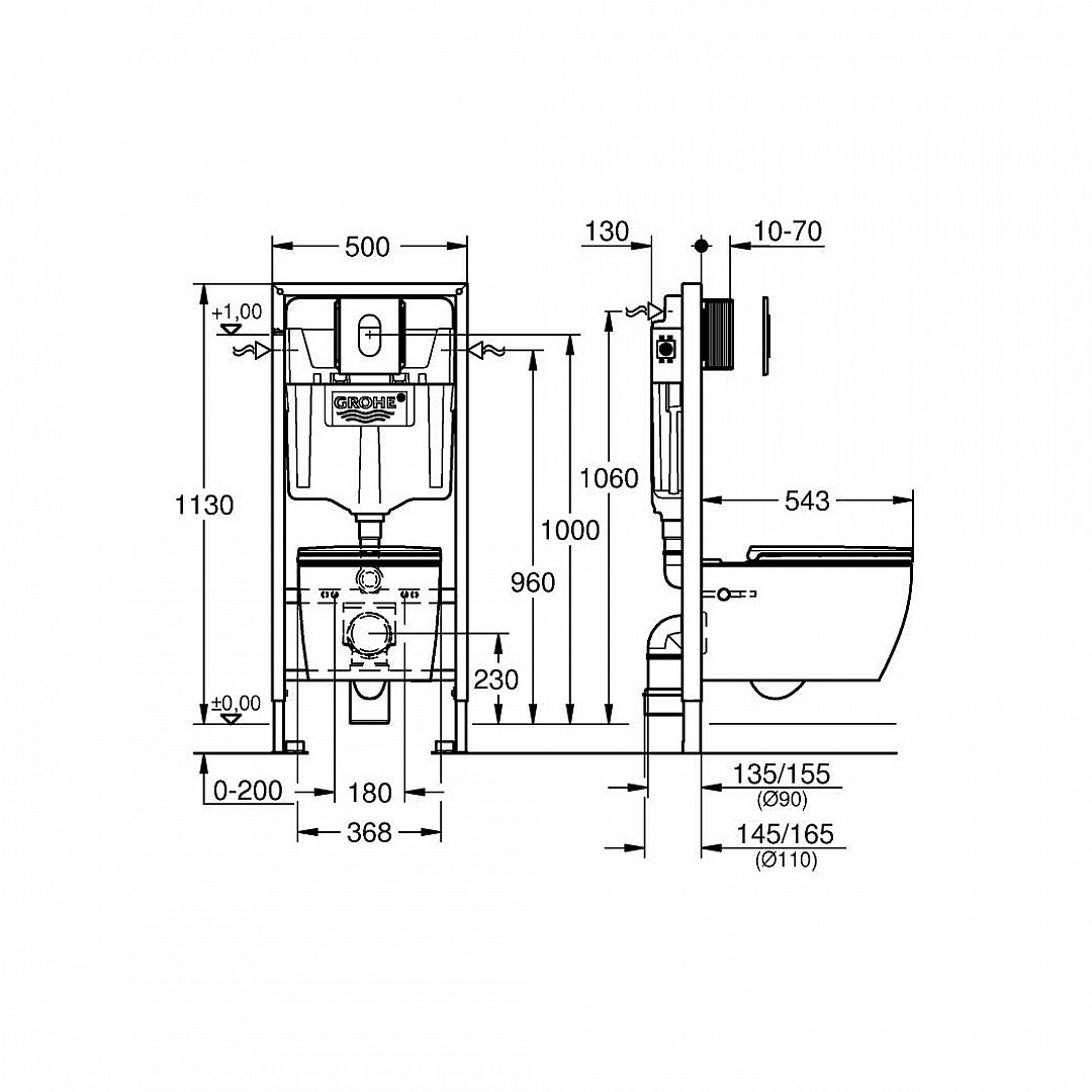 Комплект за вградена тоалетна GROHE Rapid SL 5 в 1 103849SH00, 1.13 м – Grohe 11.21.79.0145 – снимка 1